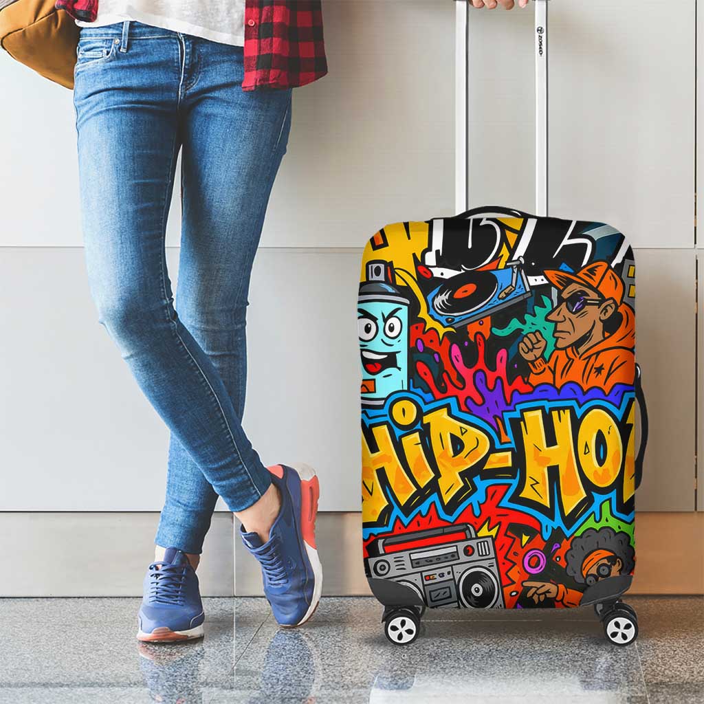 Hip Hop Graffiti Style Luggage Cover Black Melanin Text and Urban Street Art Design TS04