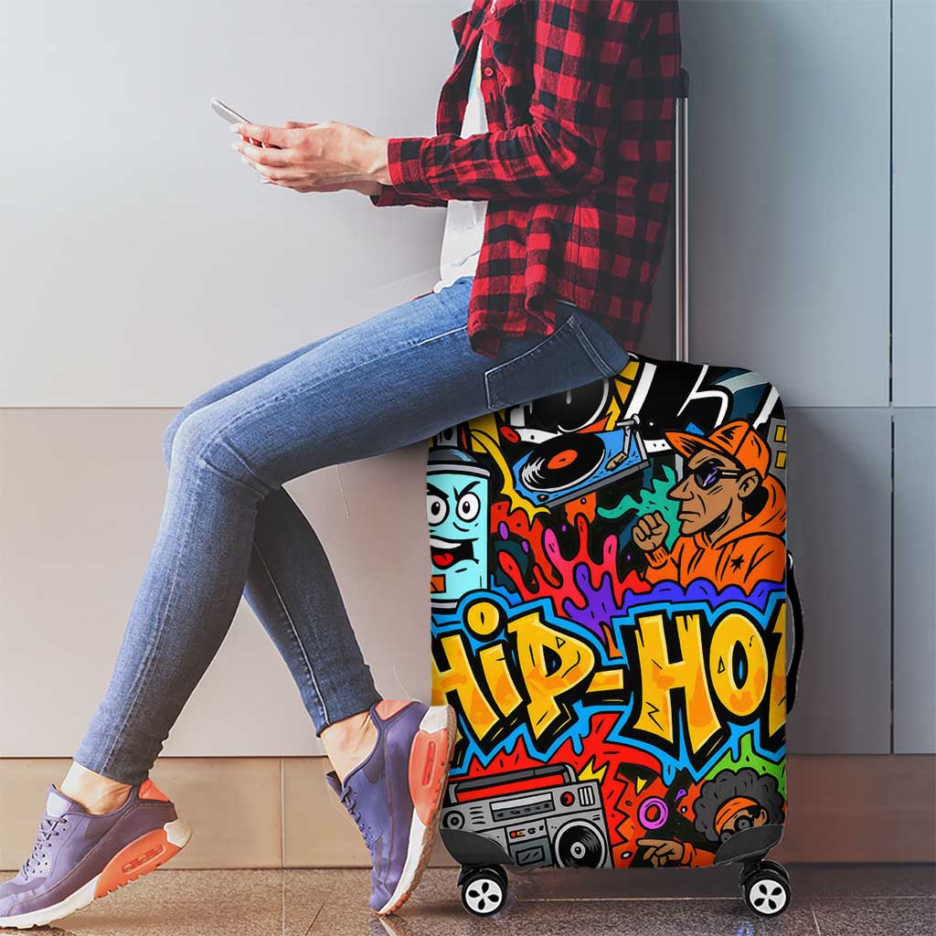 Hip Hop Graffiti Style Luggage Cover Black Melanin Text and Urban Street Art Design TS04