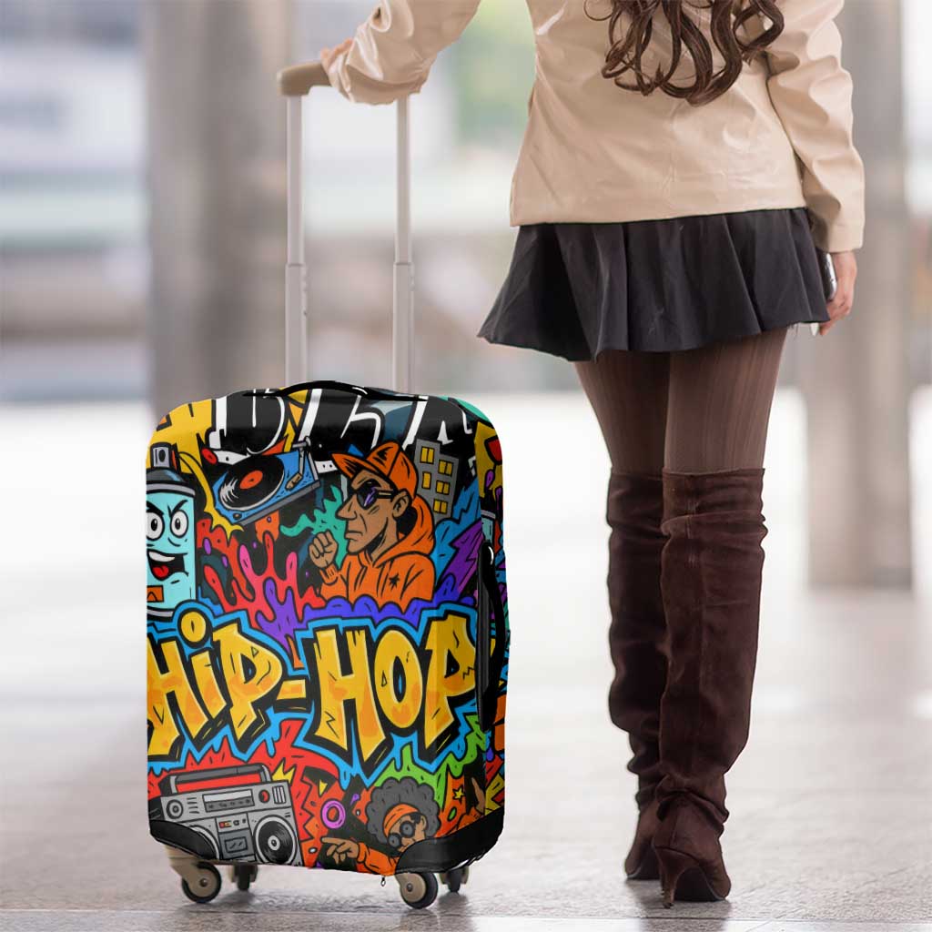 Hip Hop Graffiti Style Luggage Cover Black Melanin Text and Urban Street Art Design TS04