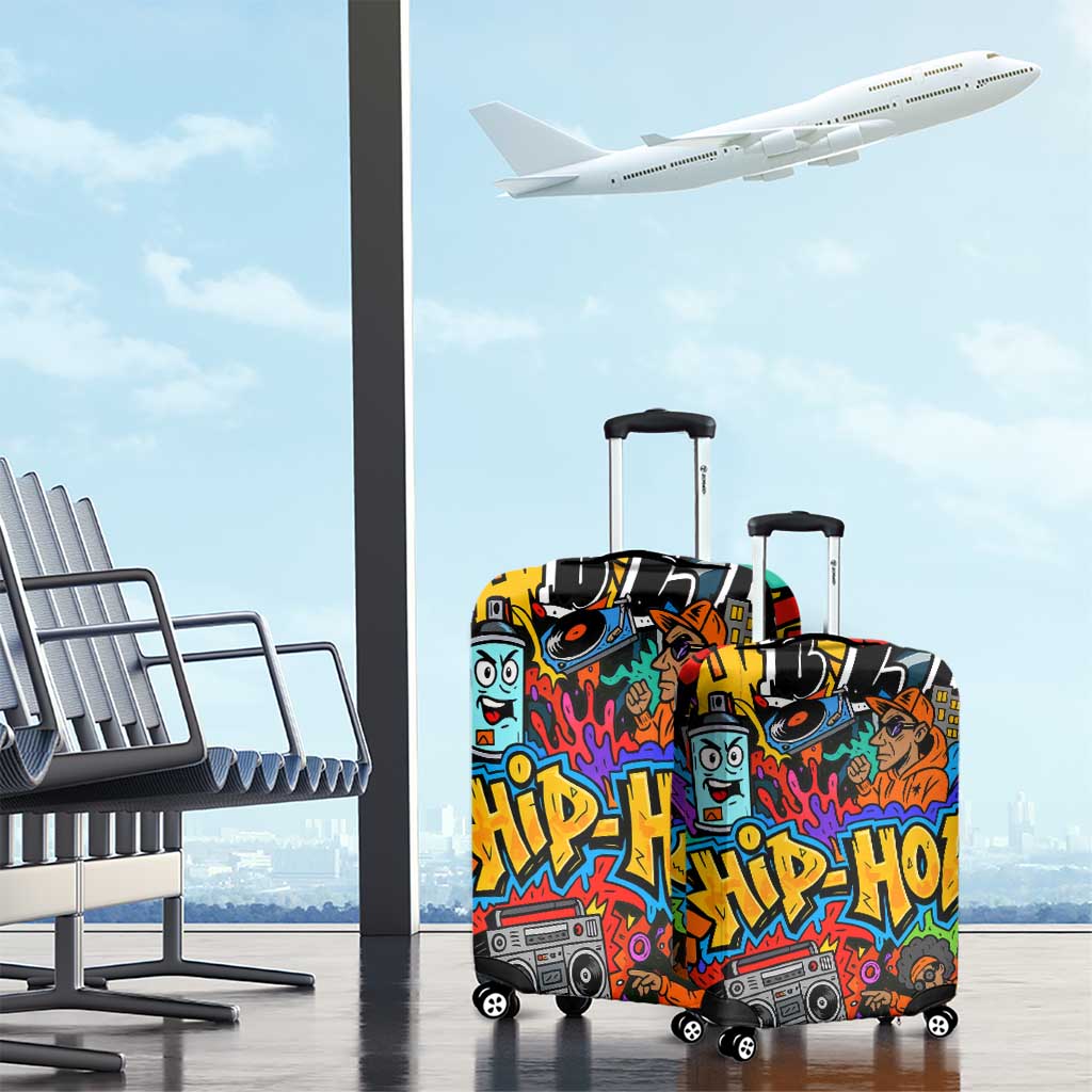 Hip Hop Graffiti Style Luggage Cover Black Melanin Text and Urban Street Art Design TS04