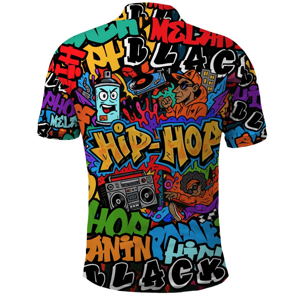 Hip Hop Graffiti Style Polo Shirt Black Melanin Text and Urban Street Art Design TS04