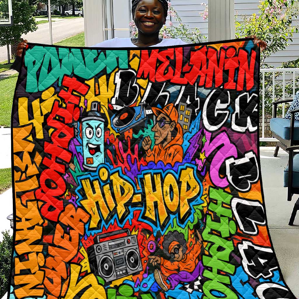 Hip Hop Graffiti African Quilt Black Melanin Text and Urban Street Art TS04