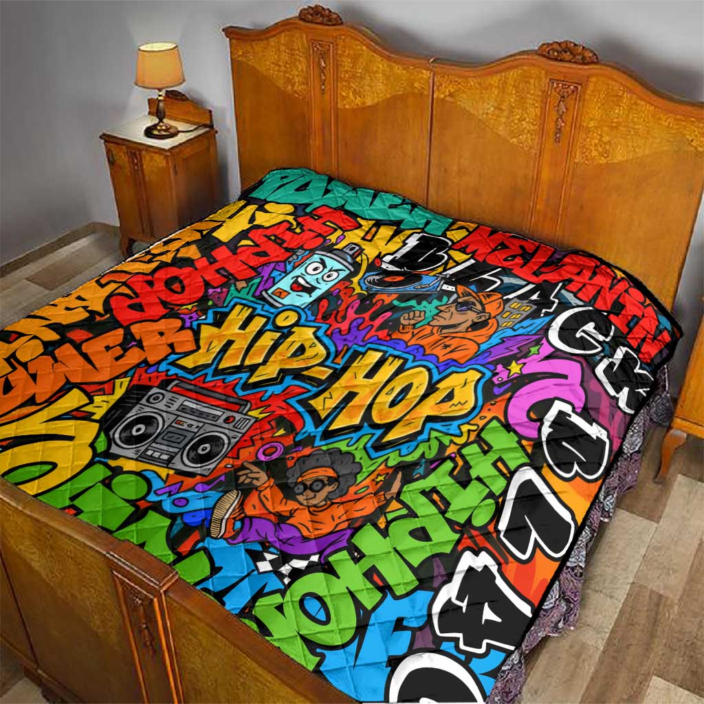 Hip Hop Graffiti African Quilt Black Melanin Text and Urban Street Art TS04