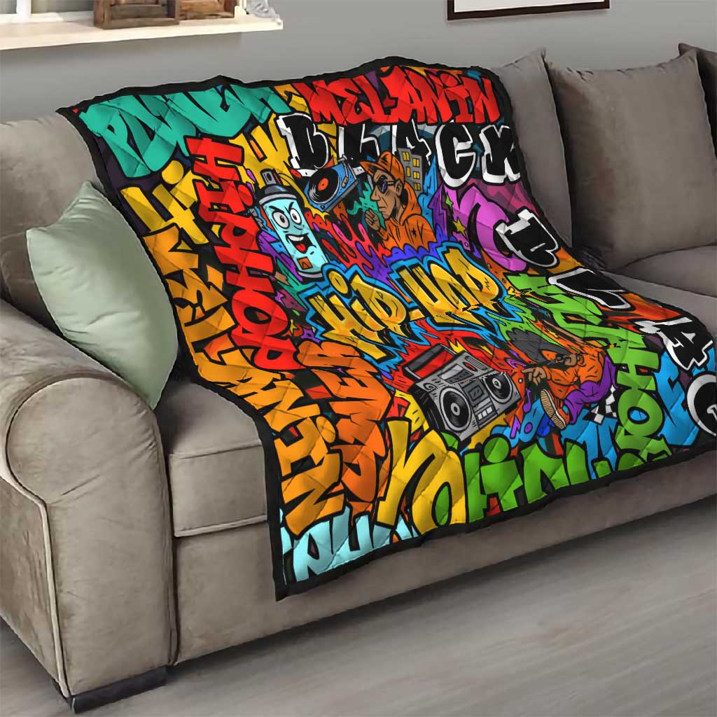 Hip Hop Graffiti African Quilt Black Melanin Text and Urban Street Art TS04