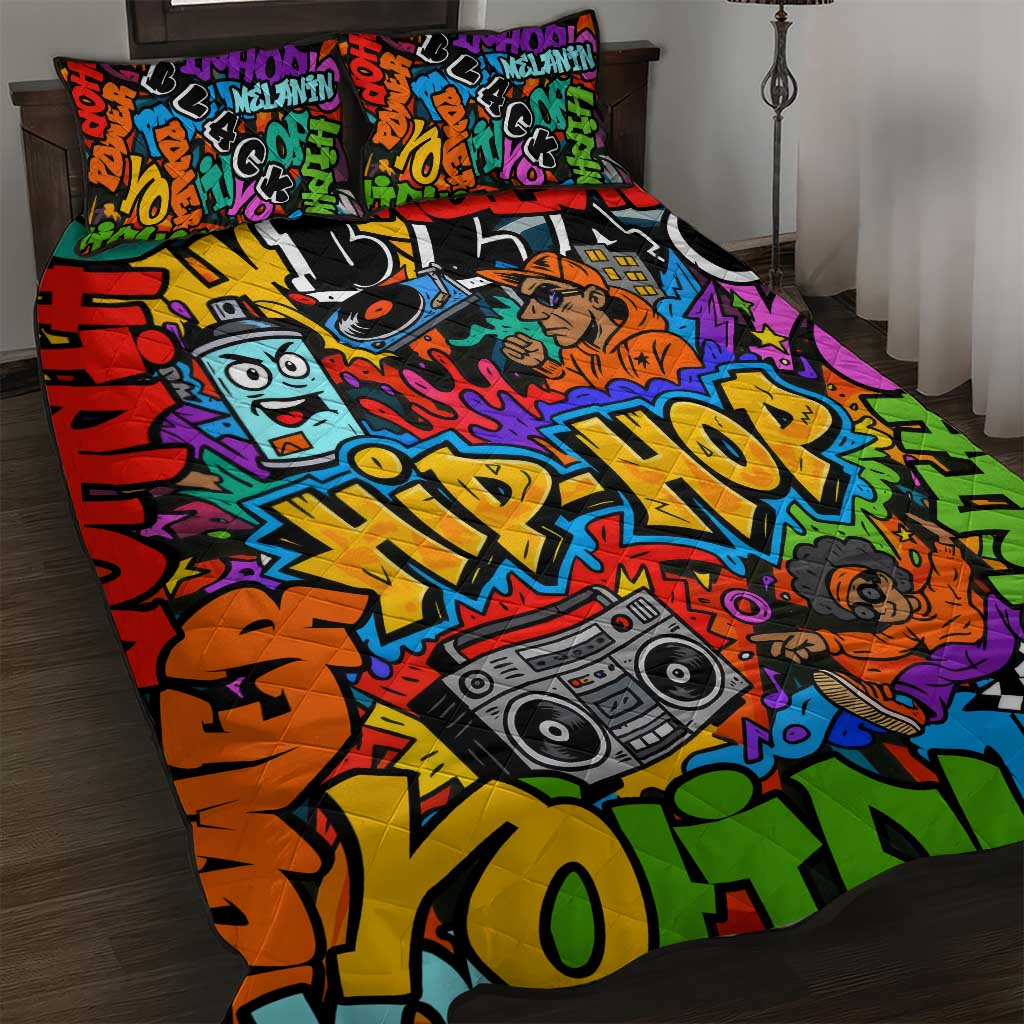 Hip Hop Graffiti African Quilt Bed Set Black Melanin Text and Urban Street Art TS04