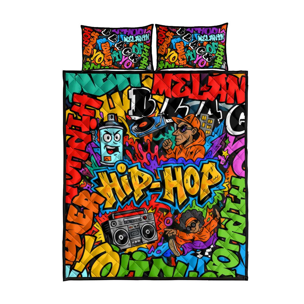 Hip Hop Graffiti African Quilt Bed Set Black Melanin Text and Urban Street Art TS04