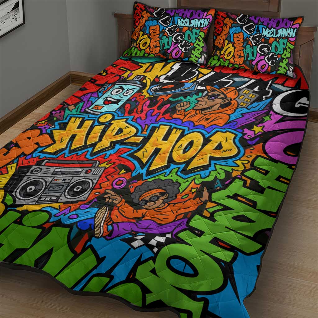 Hip Hop Graffiti African Quilt Bed Set Black Melanin Text and Urban Street Art TS04