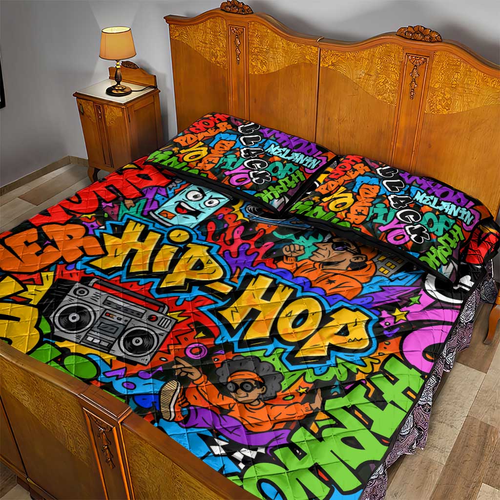 Hip Hop Graffiti African Quilt Bed Set Black Melanin Text and Urban Street Art TS04