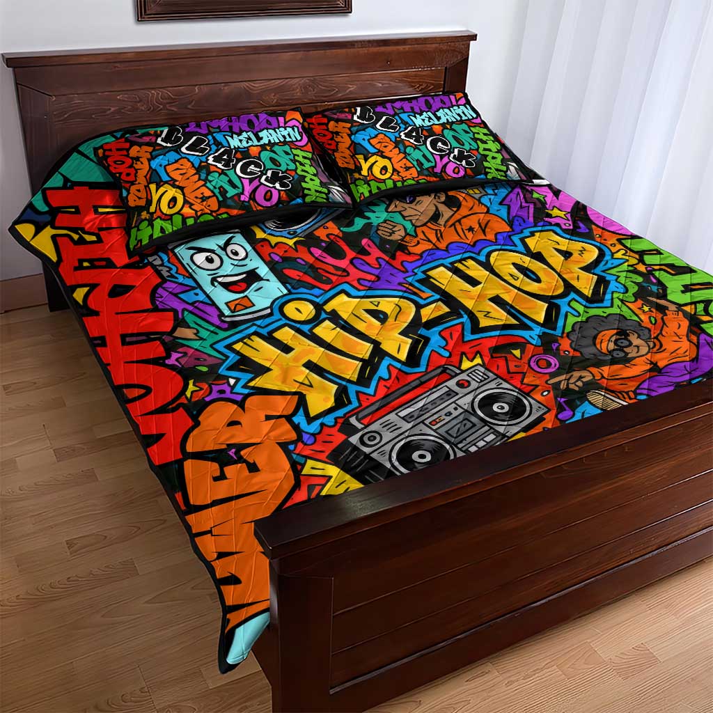 Hip Hop Graffiti African Quilt Bed Set Black Melanin Text and Urban Street Art TS04