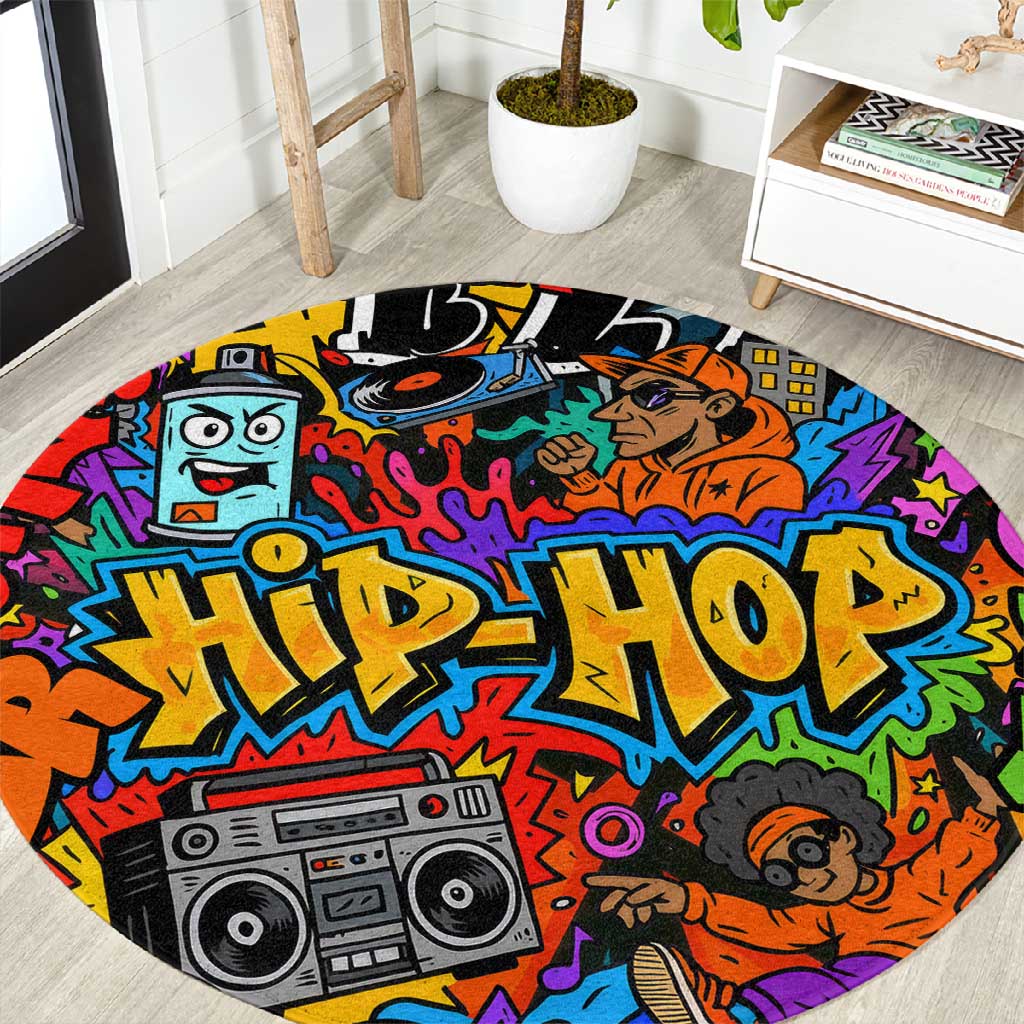 Hip Hop Graffiti African Round Carpet Black Melanin Text and Urban Street Art TS04