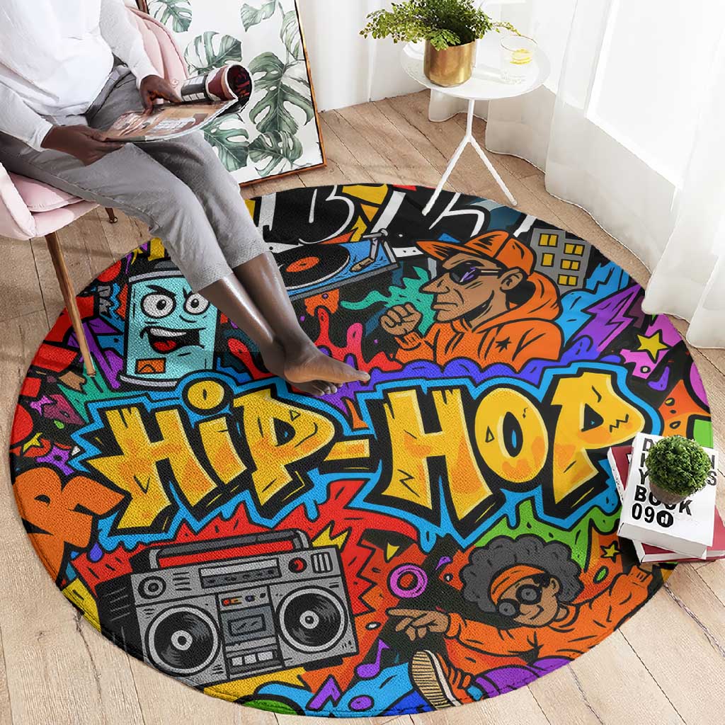 Hip Hop Graffiti African Round Carpet Black Melanin Text and Urban Street Art TS04