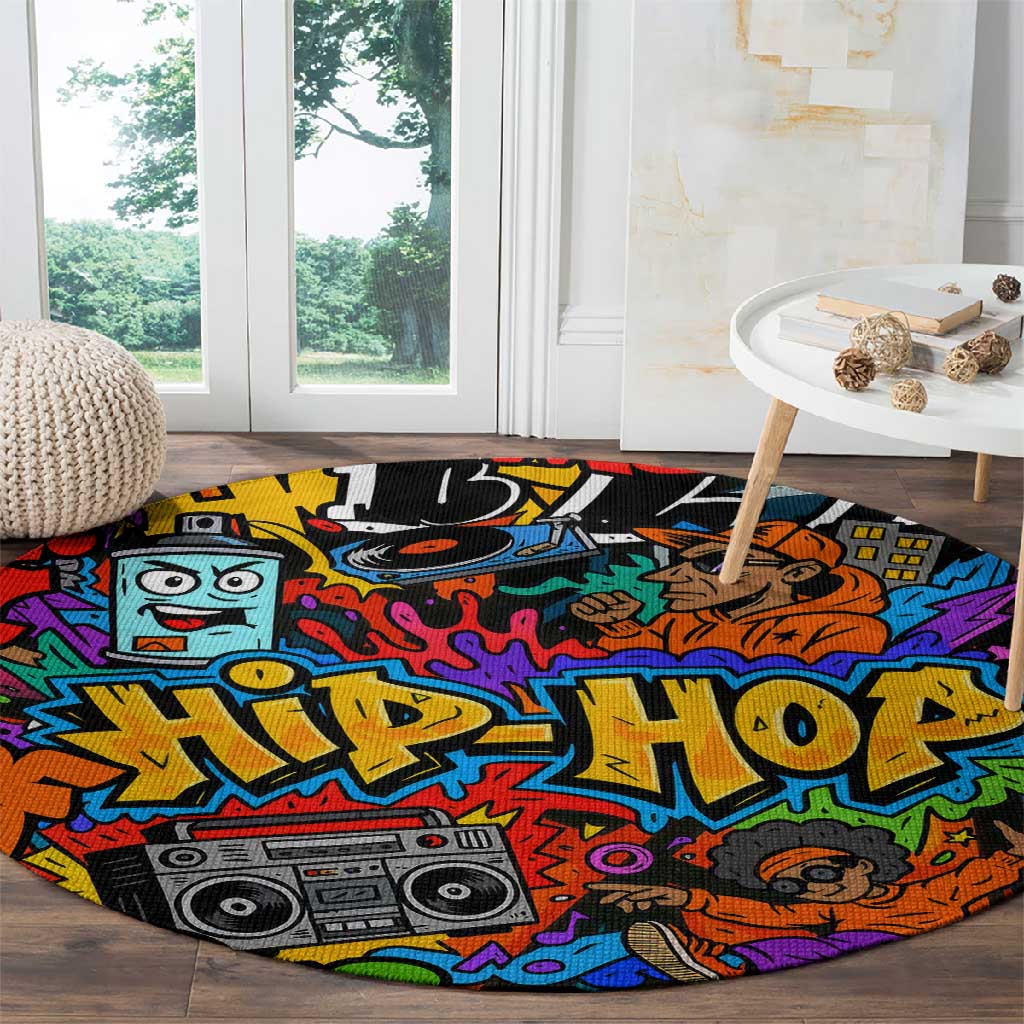 Hip Hop Graffiti African Round Carpet Black Melanin Text and Urban Street Art TS04