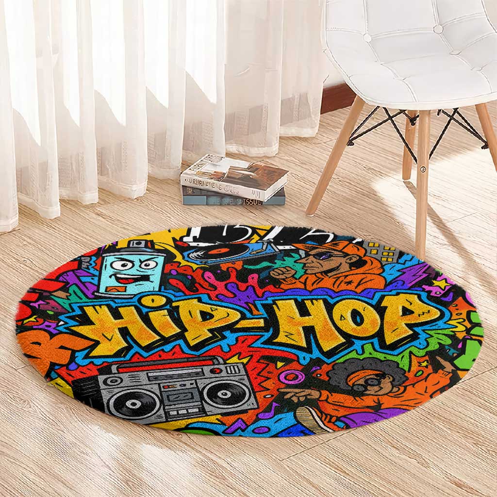 Hip Hop Graffiti African Round Carpet Black Melanin Text and Urban Street Art TS04