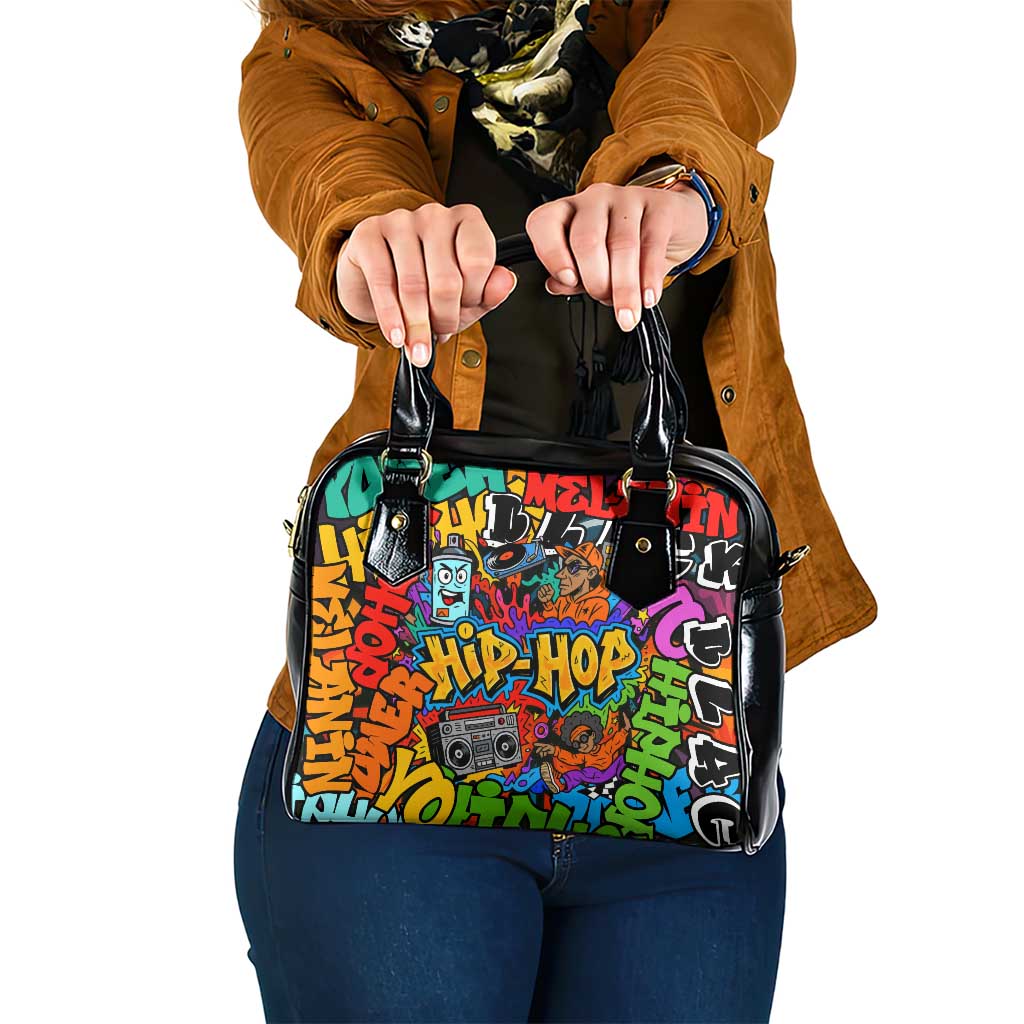Hip Hop Graffiti Style Shoulder Handbag Black Melanin Text and Urban Street Art Design TS04