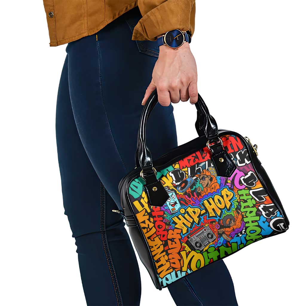Hip Hop Graffiti Style Shoulder Handbag Black Melanin Text and Urban Street Art Design TS04