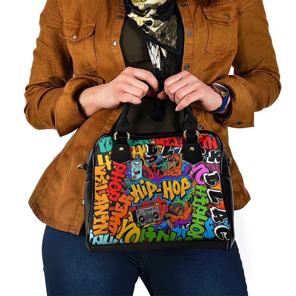 Hip Hop Graffiti Style Shoulder Handbag Black Melanin Text and Urban Street Art Design TS04