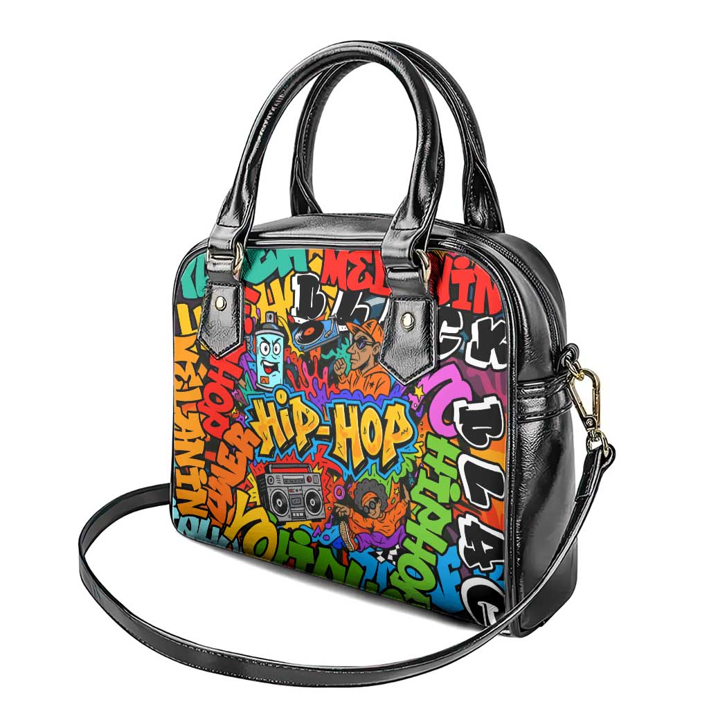 Hip Hop Graffiti Style Shoulder Handbag Black Melanin Text and Urban Street Art Design TS04