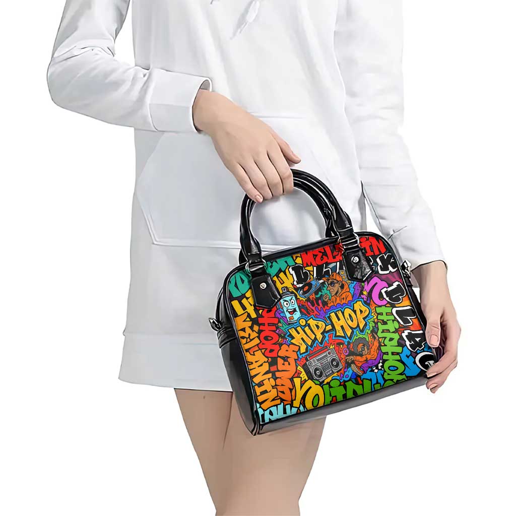 Hip Hop Graffiti Style Shoulder Handbag Black Melanin Text and Urban Street Art Design TS04