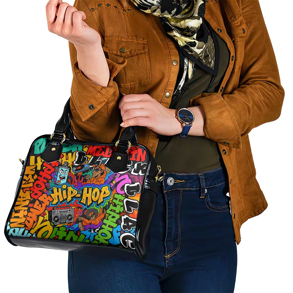 Hip Hop Graffiti Style Shoulder Handbag Black Melanin Text and Urban Street Art Design TS04