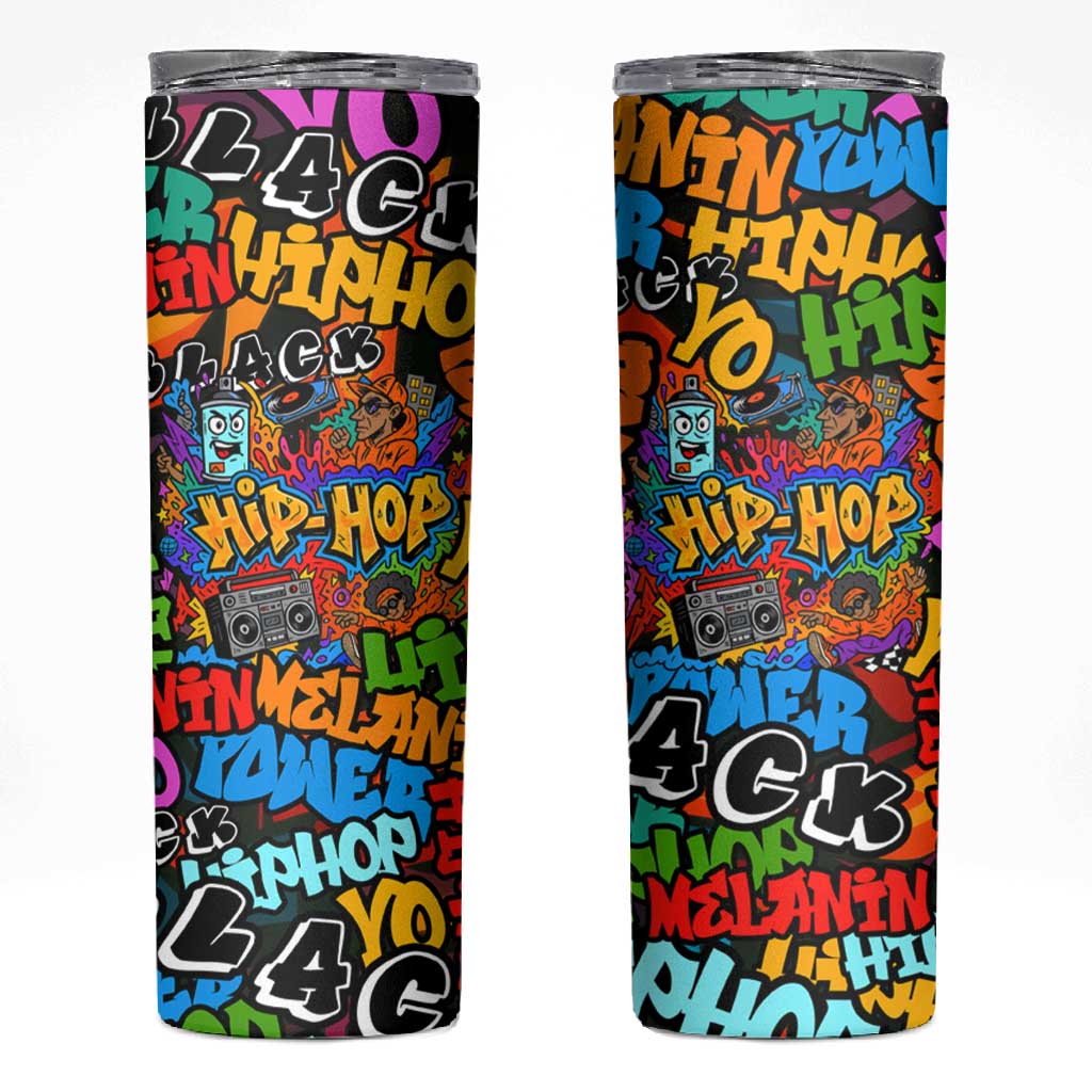 Hip Hop Graffiti African Skinny Tumbler Black Melanin Text and Urban Street Art TS04