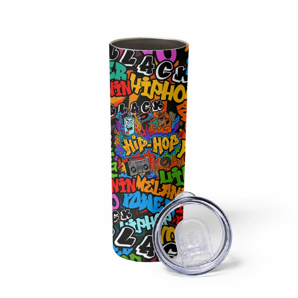 Hip Hop Graffiti African Skinny Tumbler Black Melanin Text and Urban Street Art TS04