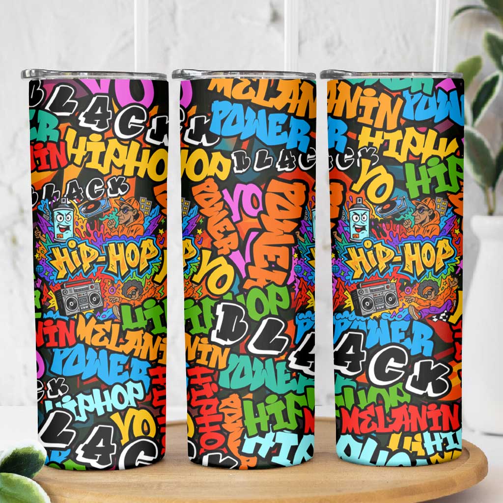 Hip Hop Graffiti African Skinny Tumbler Black Melanin Text and Urban Street Art TS04