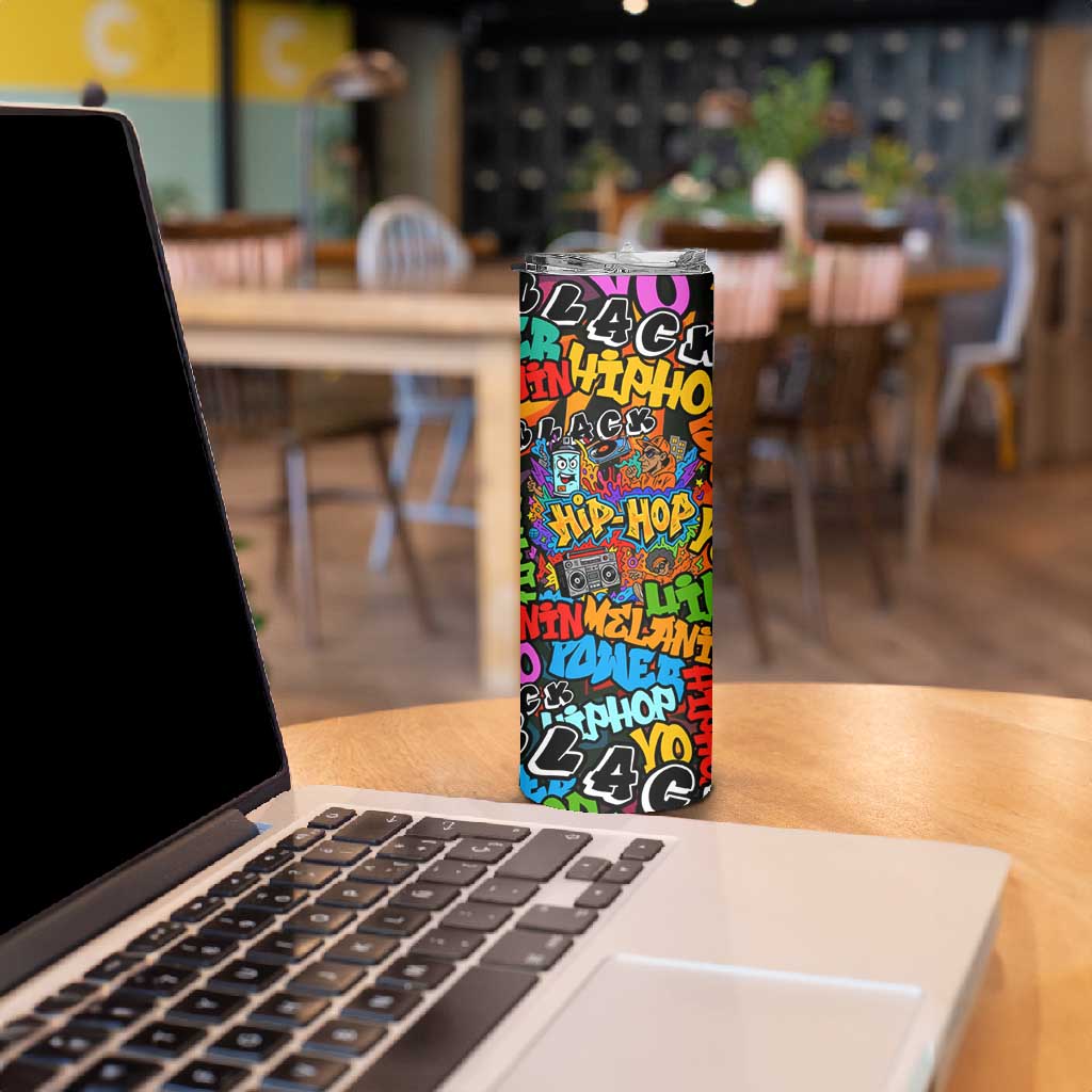 Hip Hop Graffiti African Skinny Tumbler Black Melanin Text and Urban Street Art TS04