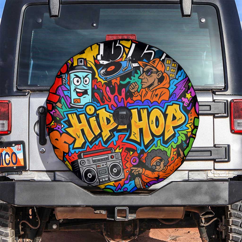 Hip Hop Graffiti Style Spare Tire Cover Black Melanin Text and Urban Street Art Design TS04