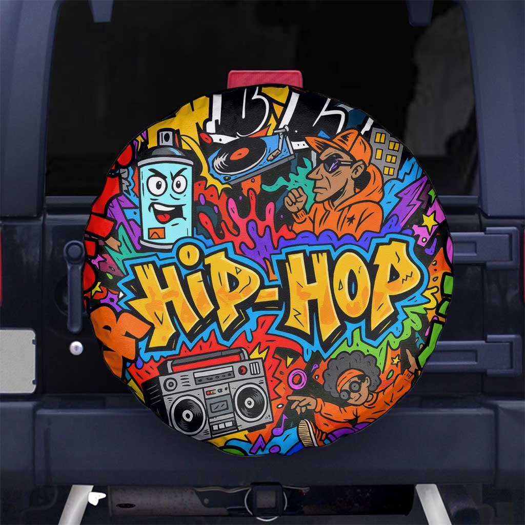 Hip Hop Graffiti Style Spare Tire Cover Black Melanin Text and Urban Street Art Design TS04