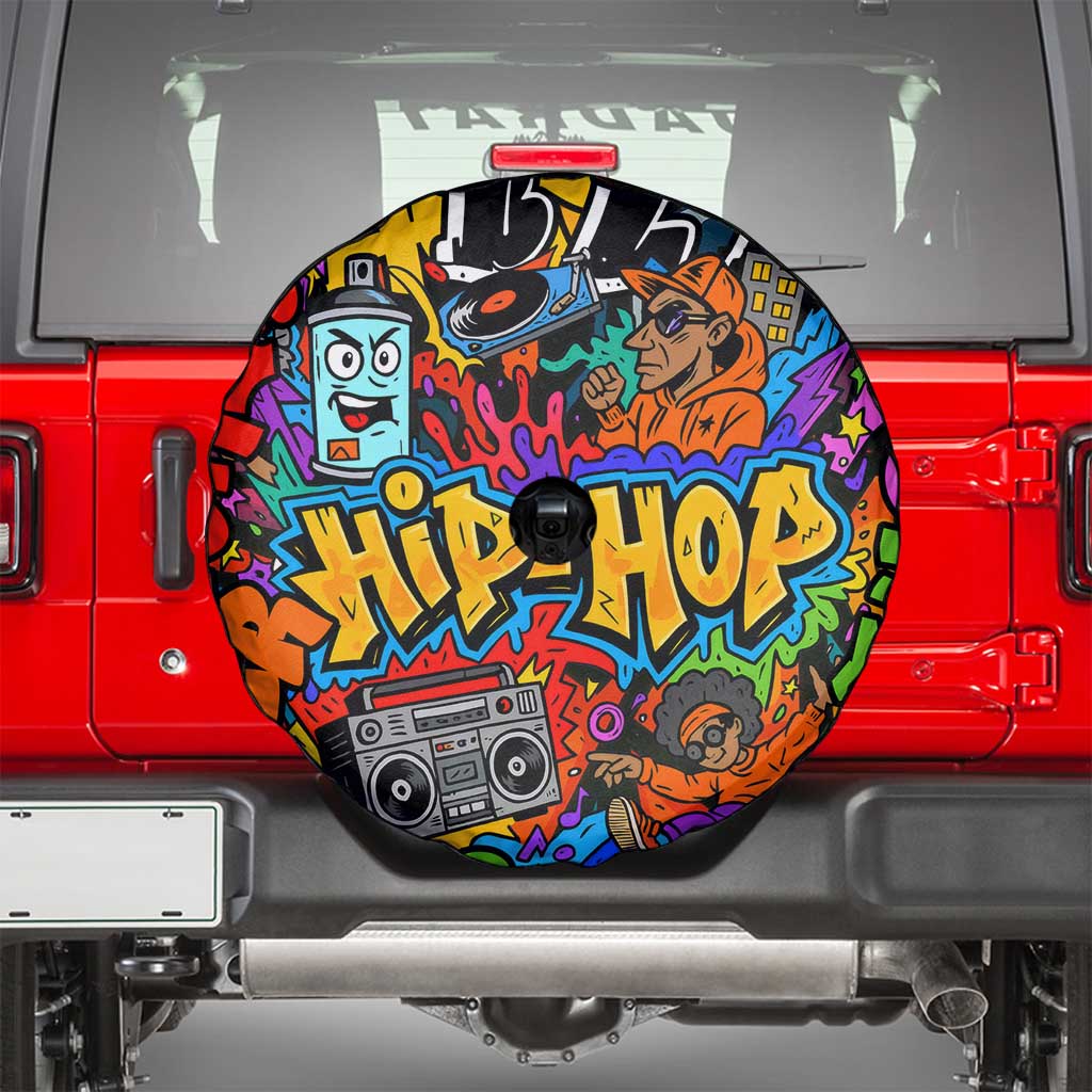 Hip Hop Graffiti Style Spare Tire Cover Black Melanin Text and Urban Street Art Design TS04