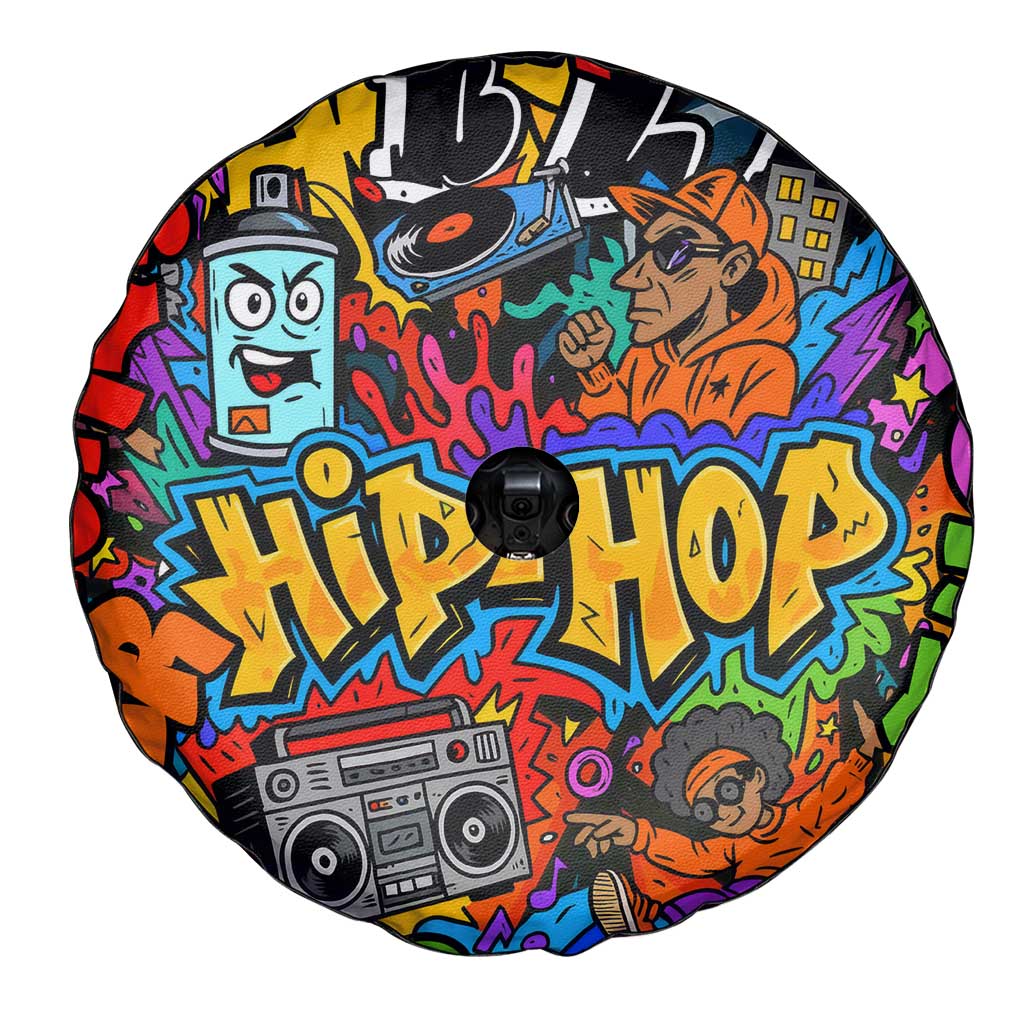 Hip Hop Graffiti Style Spare Tire Cover Black Melanin Text and Urban Street Art Design TS04