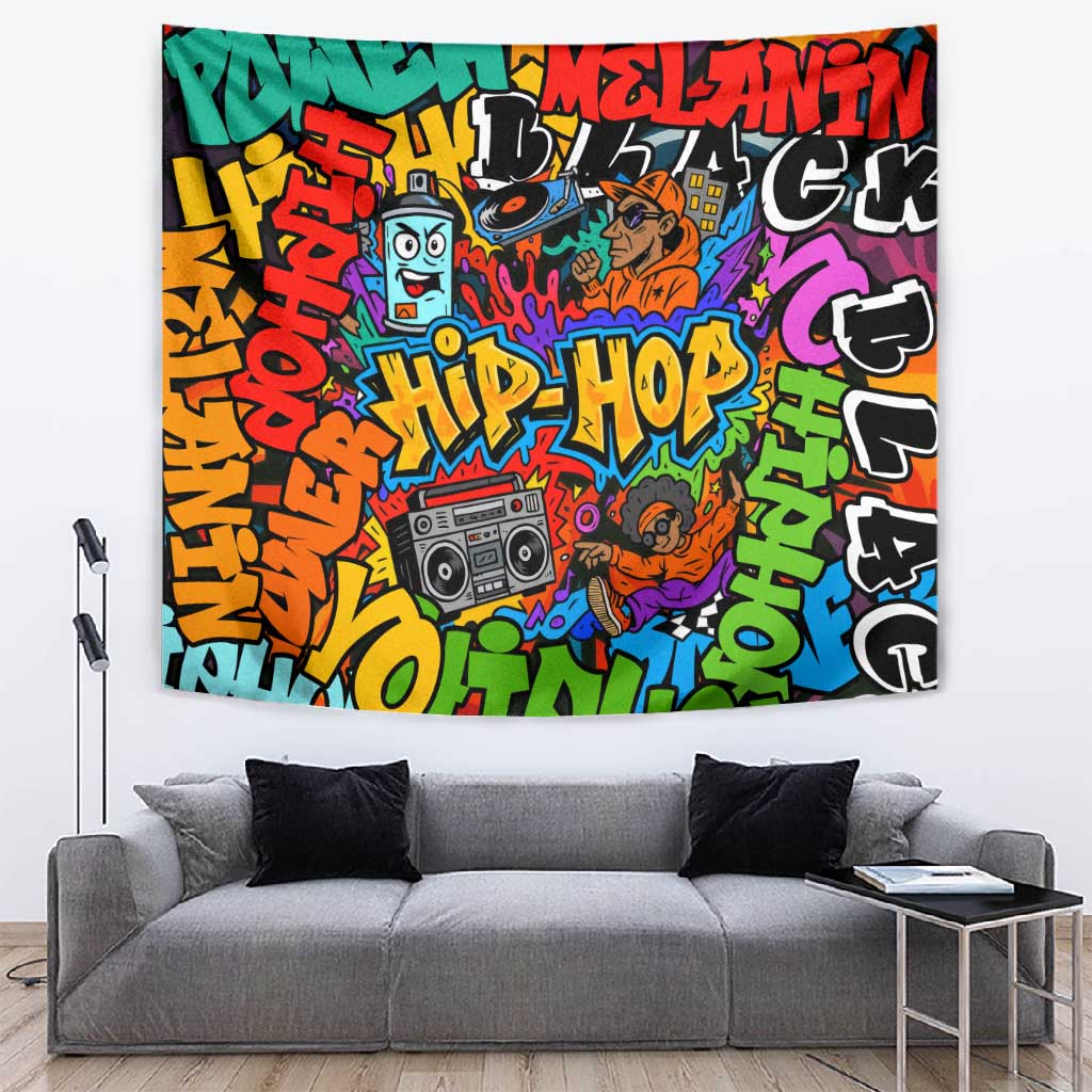 Hip Hop Graffiti African Tapestry Black Melanin Text and Urban Street Art TS04
