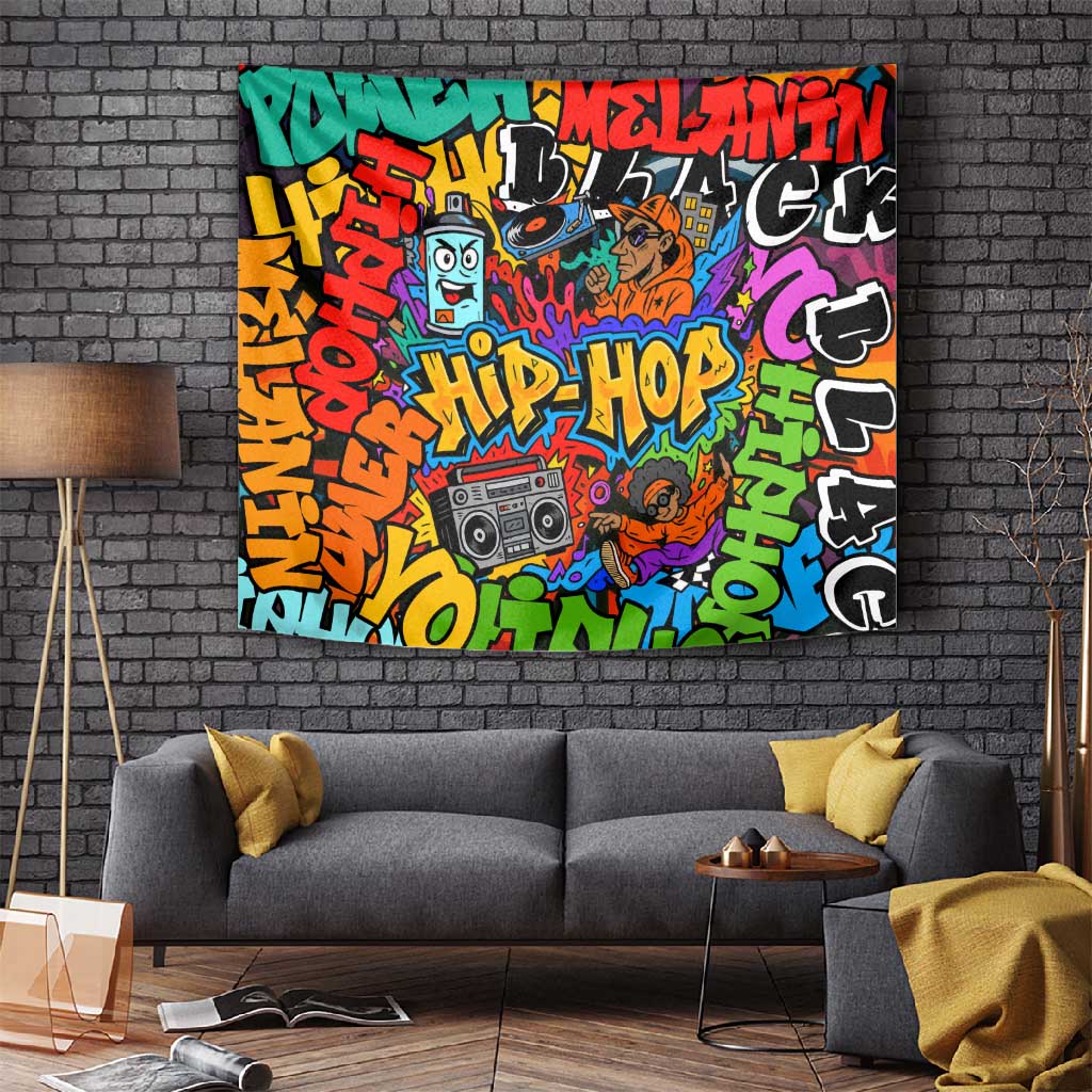 Hip Hop Graffiti African Tapestry Black Melanin Text and Urban Street Art TS04