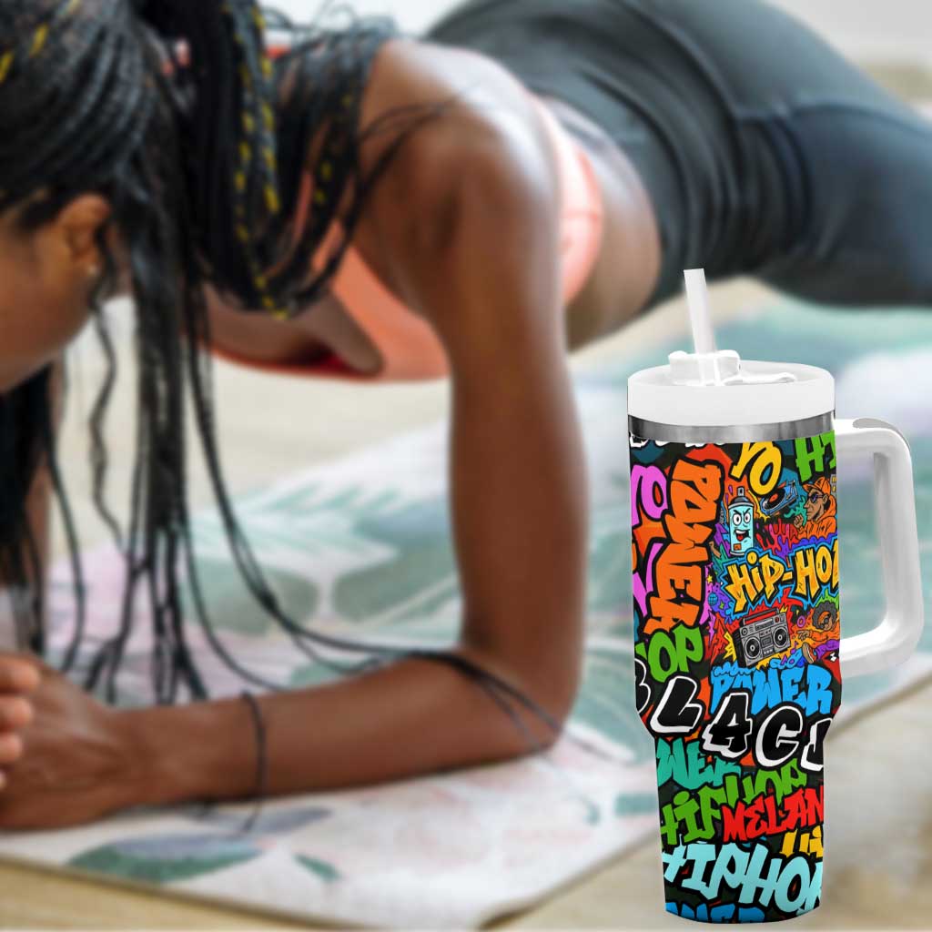 Hip Hop Graffiti African Tumbler With Handle Black Melanin Text and Urban Street Art TS04