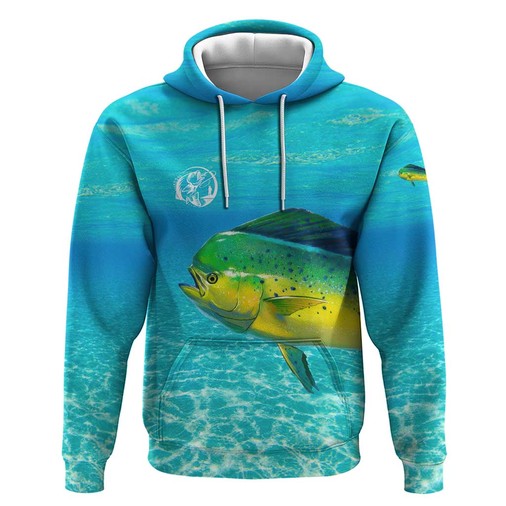 Mahi Mahi Fishing Customize Name Hoodie Underwater Blue Background in Tropical Ocean Scene TS04