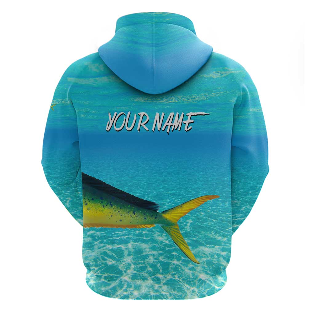 Mahi Mahi Fishing Customize Name Hoodie Underwater Blue Background in Tropical Ocean Scene TS04