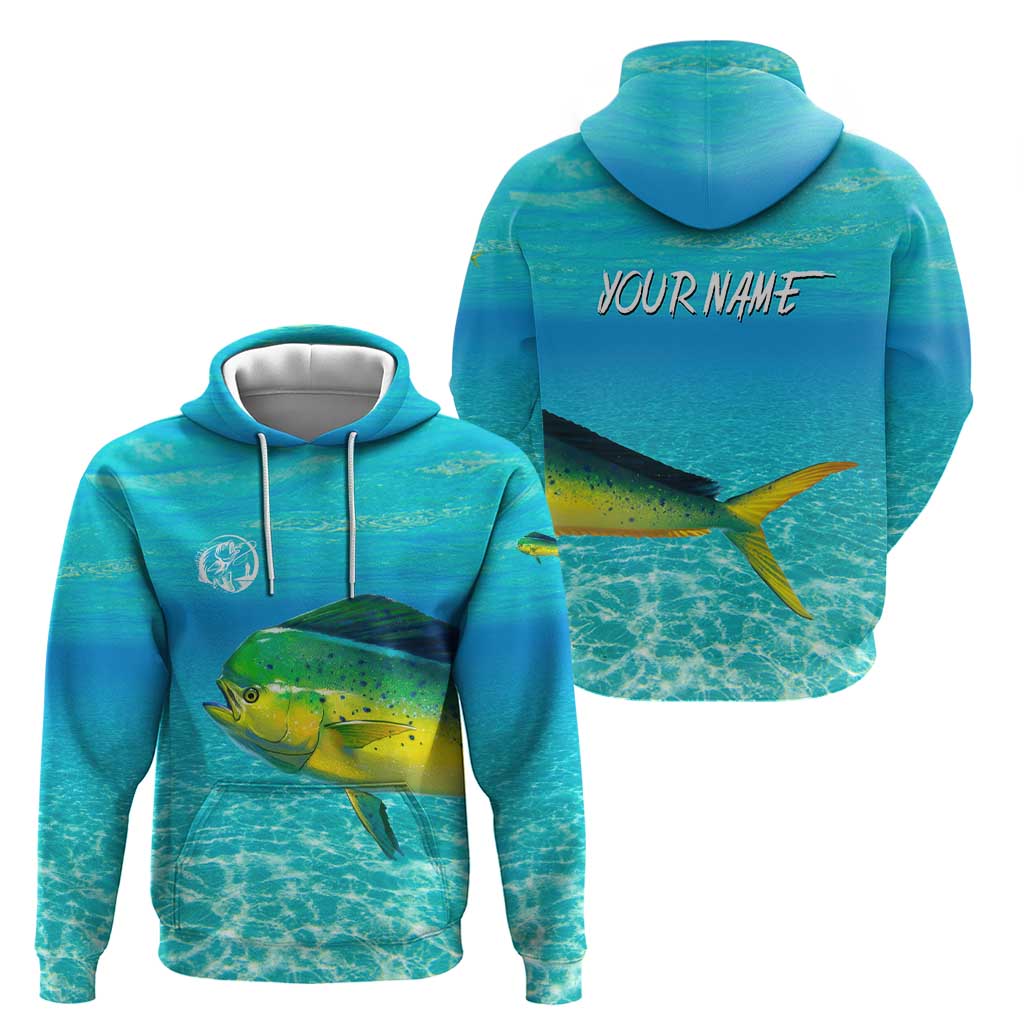 Mahi Mahi Fishing Customize Name Hoodie Underwater Blue Background in Tropical Ocean Scene TS04