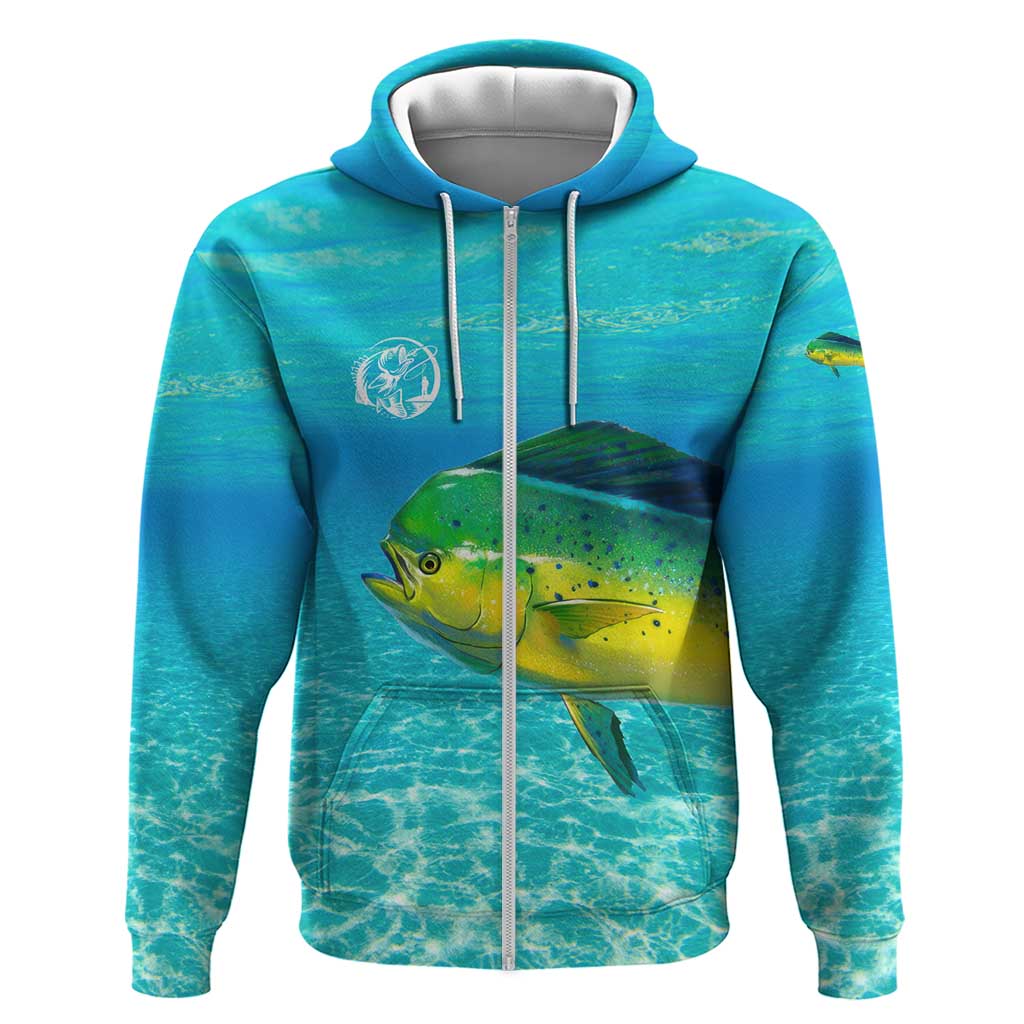 Mahi Mahi Fishing Customize Name Hoodie Underwater Blue Background in Tropical Ocean Scene TS04