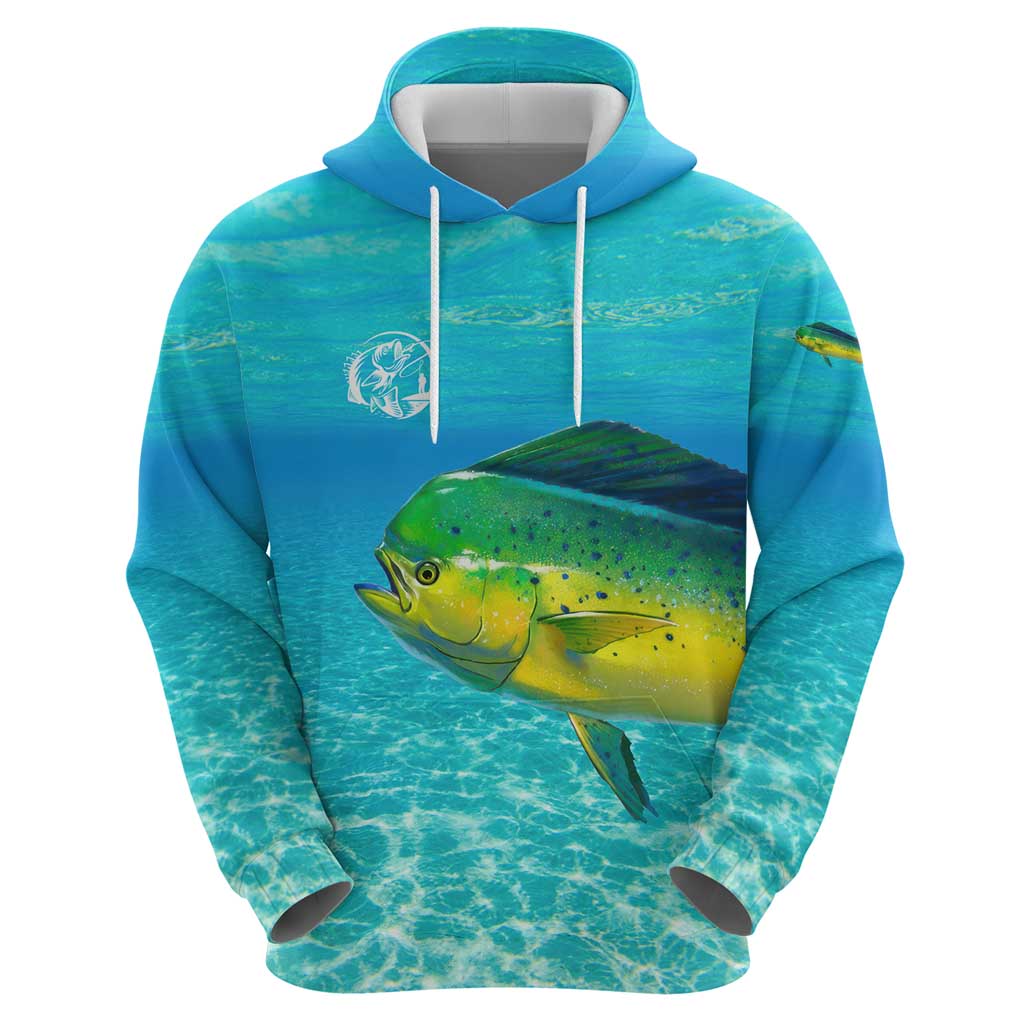 Mahi Mahi Fishing Customize Name Hoodie Underwater Blue Background in Tropical Ocean Scene TS04