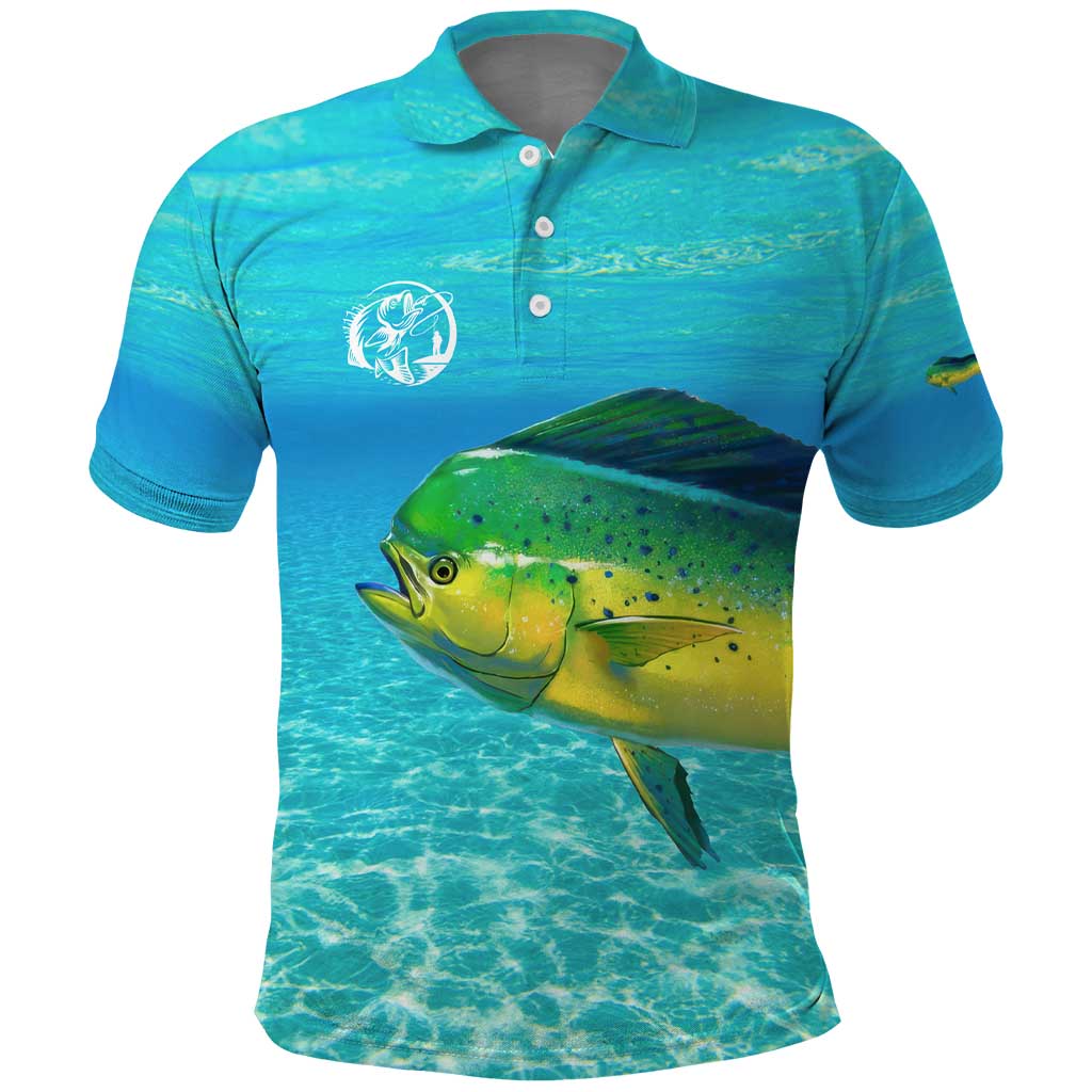 Mahi Mahi  Fishing Customize Name Polo Shirt Underwater Blue Background in Tropical Ocean Scene TS04