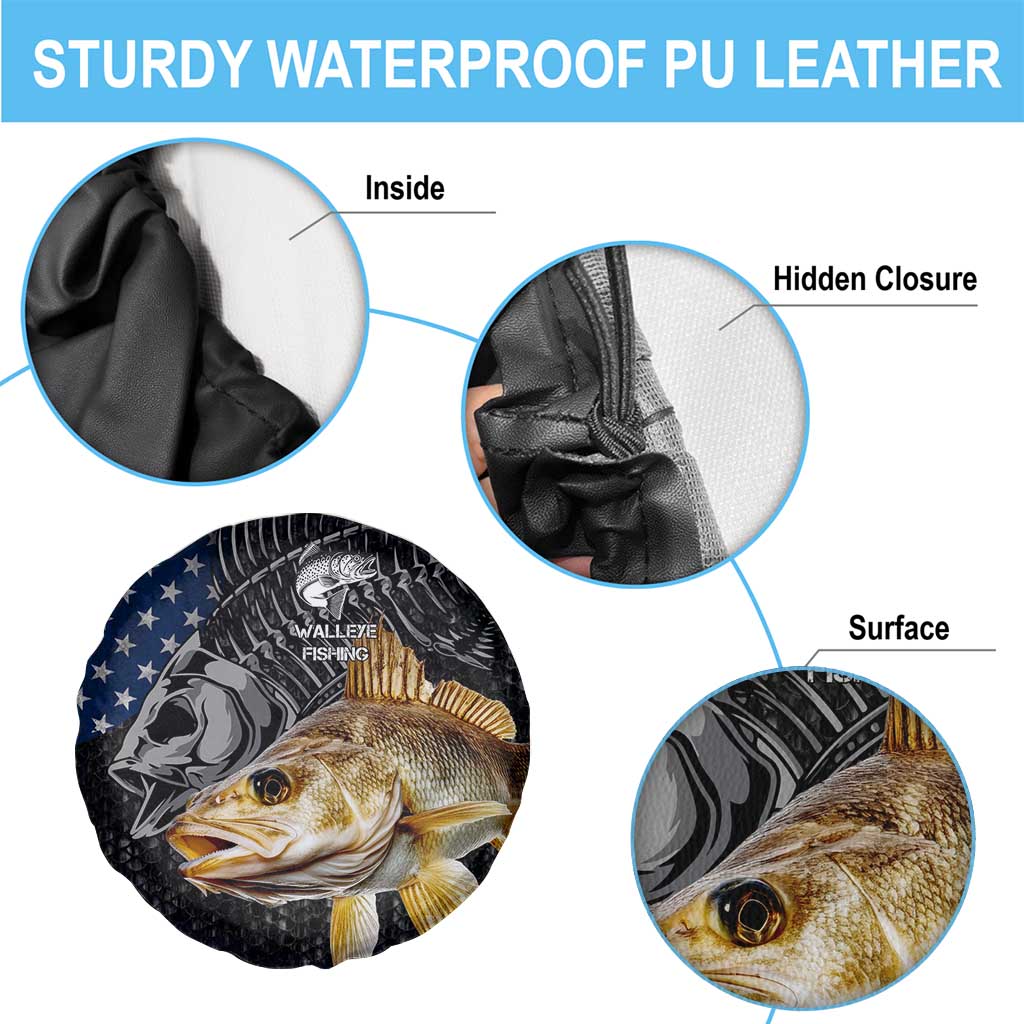 Walleye Fishing Skeleton Personalized Spare Tire Cover Grunge American Flag and Realistic Fish Graphic TS04