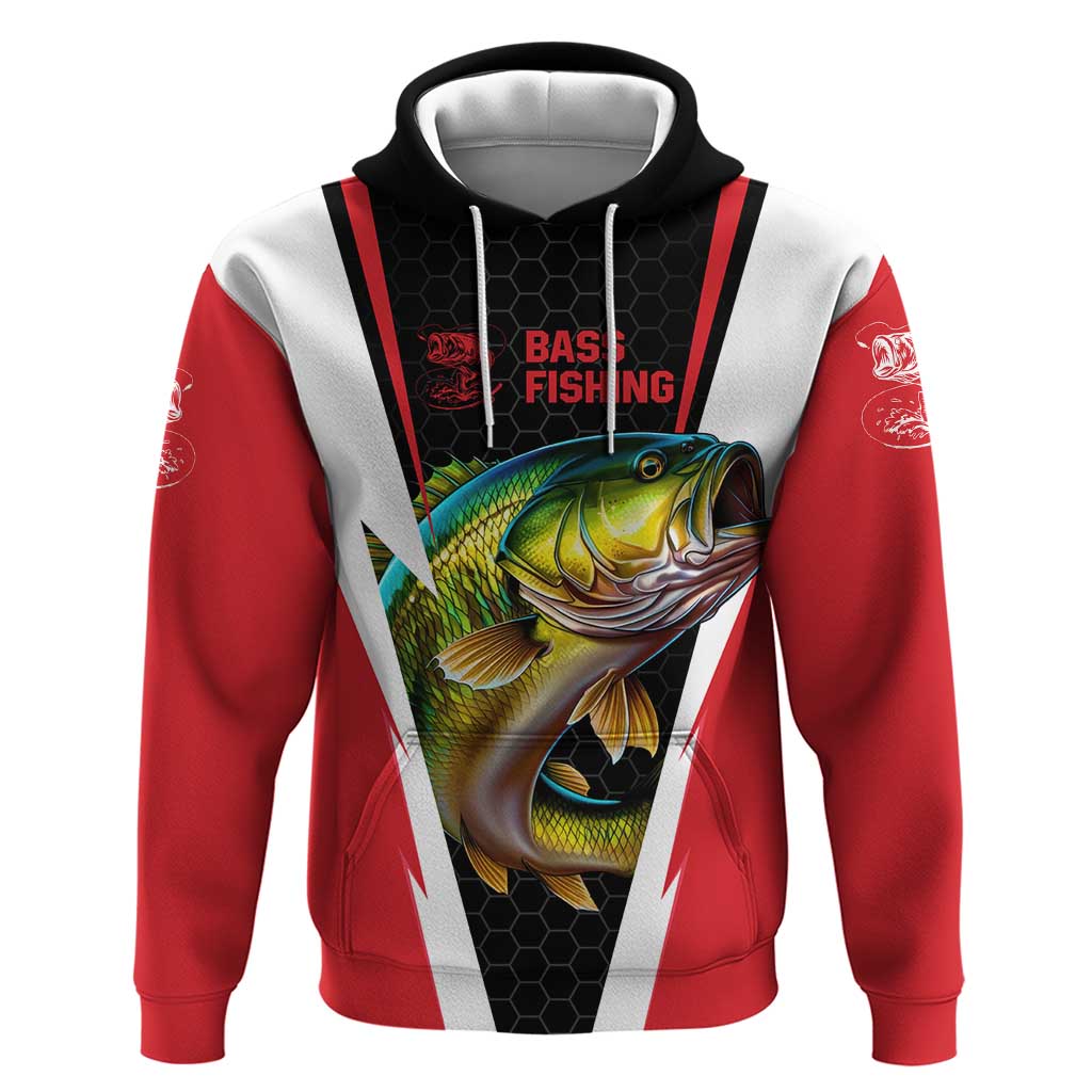 Bass Fishing Personalized Hoodie Bold Red and Black Lightning Pattern and Honeycomb Background TS04