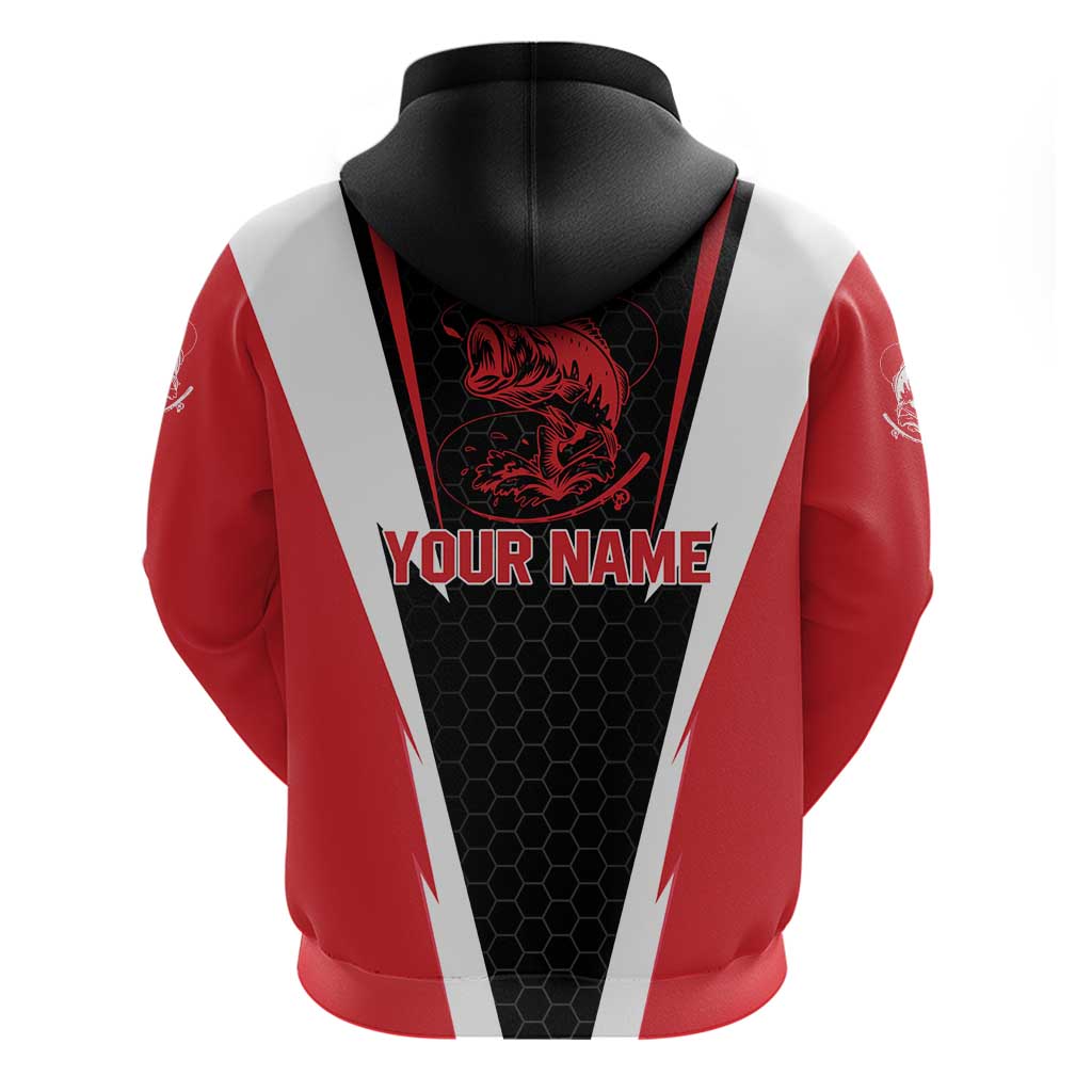 Bass Fishing Personalized Hoodie Bold Red and Black Lightning Pattern and Honeycomb Background TS04