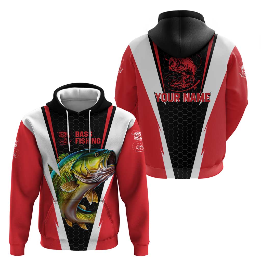 Bass Fishing Personalized Hoodie Bold Red and Black Lightning Pattern and Honeycomb Background TS04