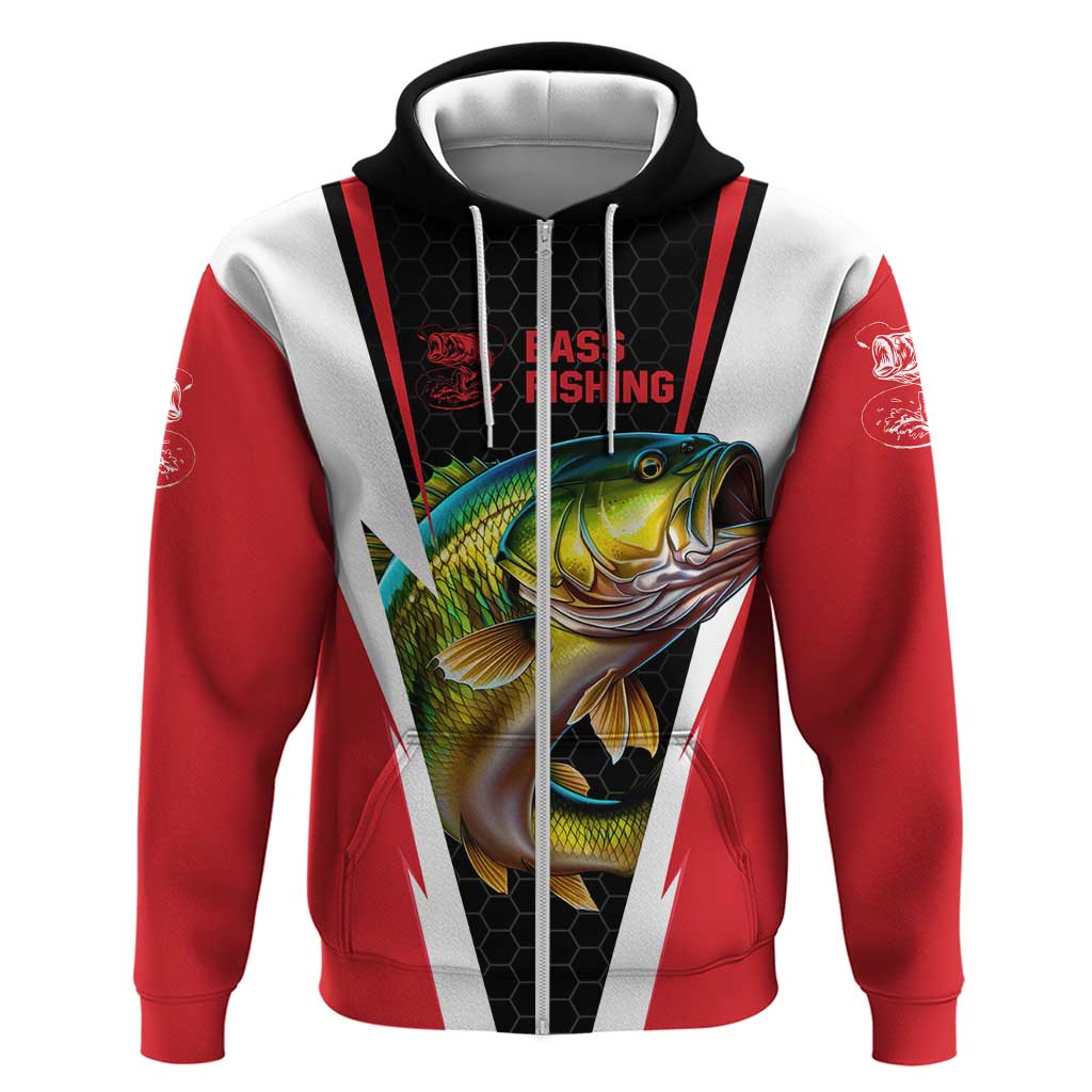 Bass Fishing Personalized Hoodie Bold Red and Black Lightning Pattern and Honeycomb Background TS04