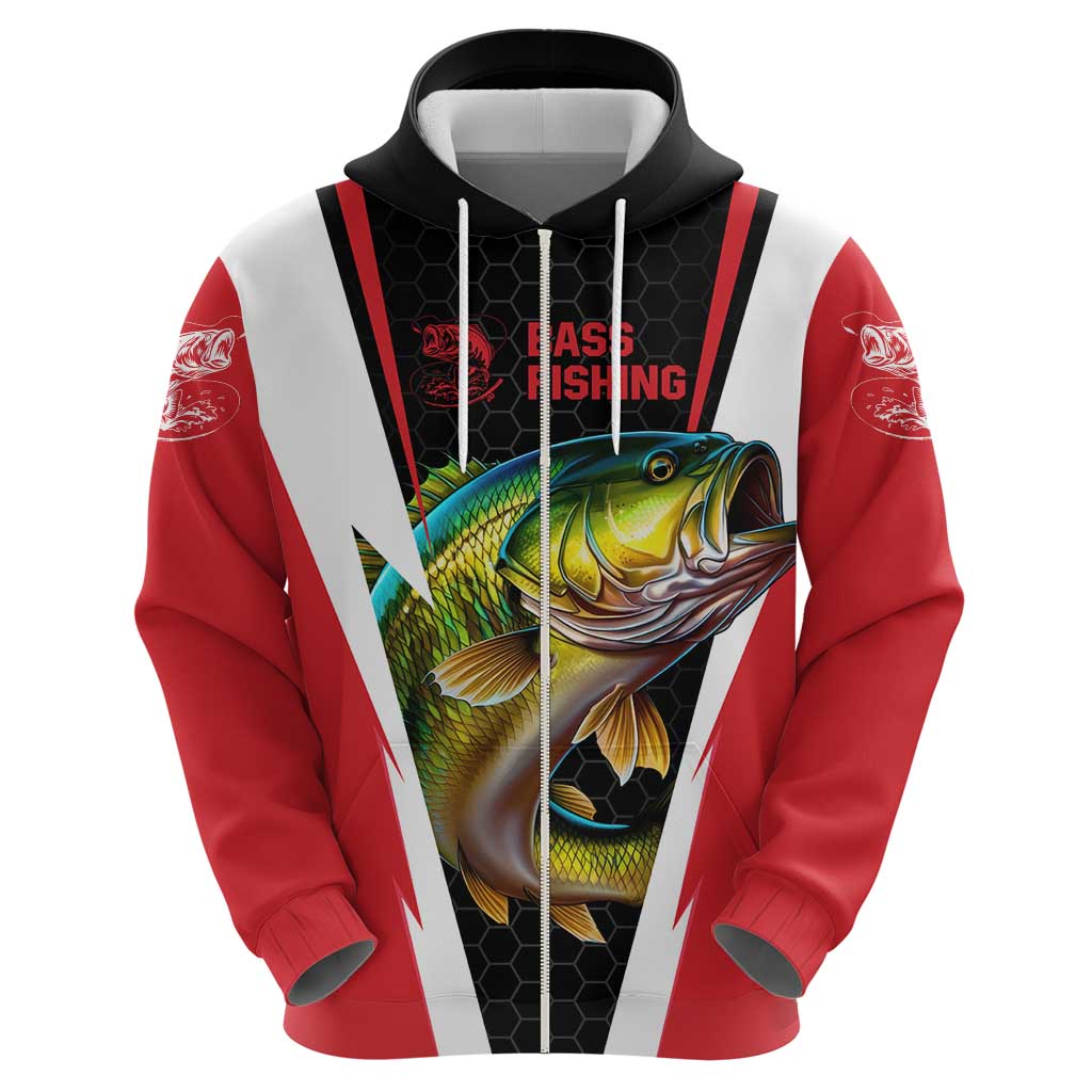 Bass Fishing Personalized Hoodie Bold Red and Black Lightning Pattern and Honeycomb Background TS04
