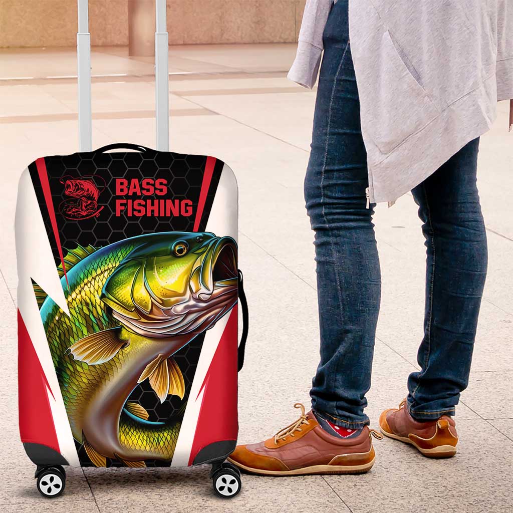 Bass Fishing Personalized Luggage Cover Bold Red and Black Lightning Pattern and Honeycomb Background TS04