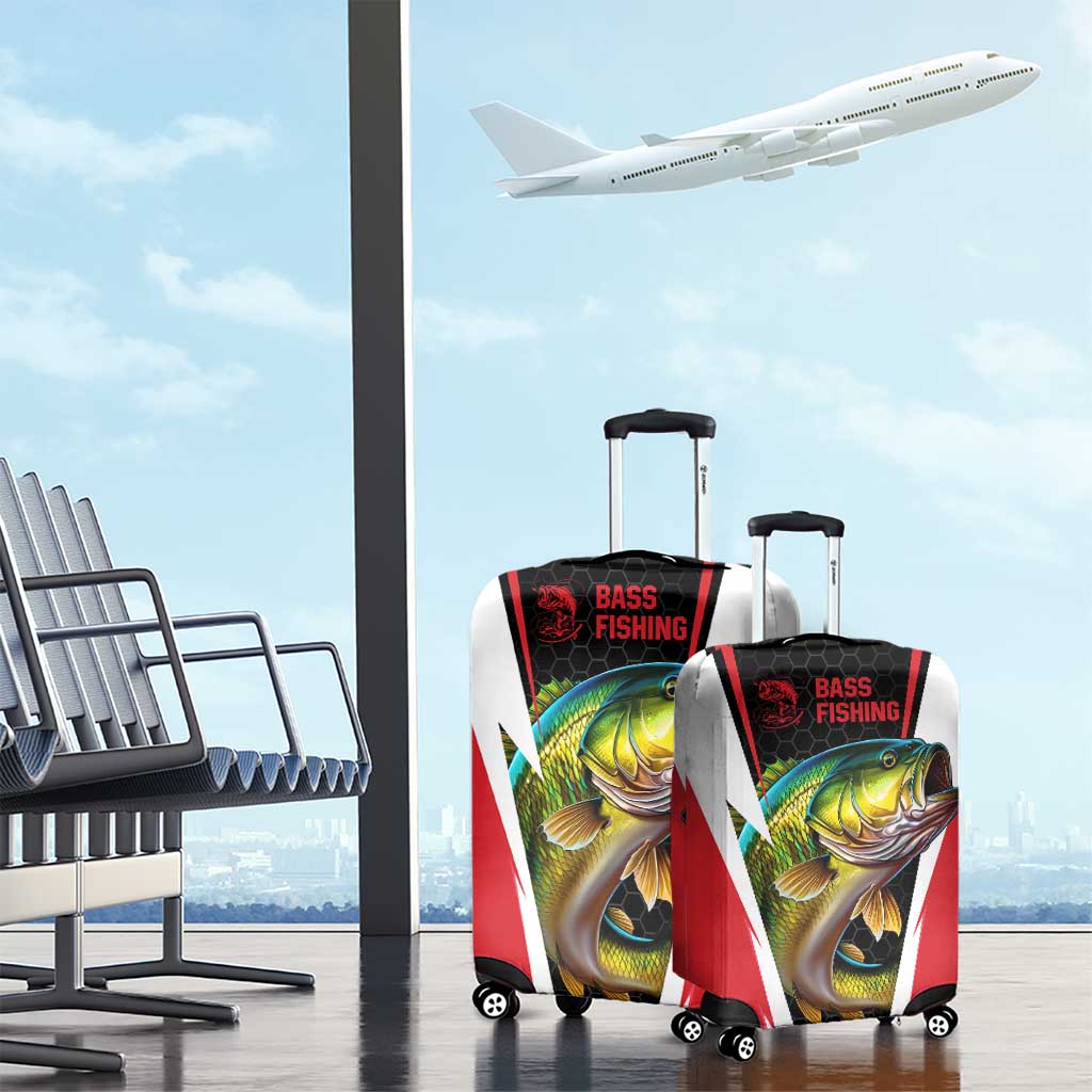 Bass Fishing Personalized Luggage Cover Bold Red and Black Lightning Pattern and Honeycomb Background TS04