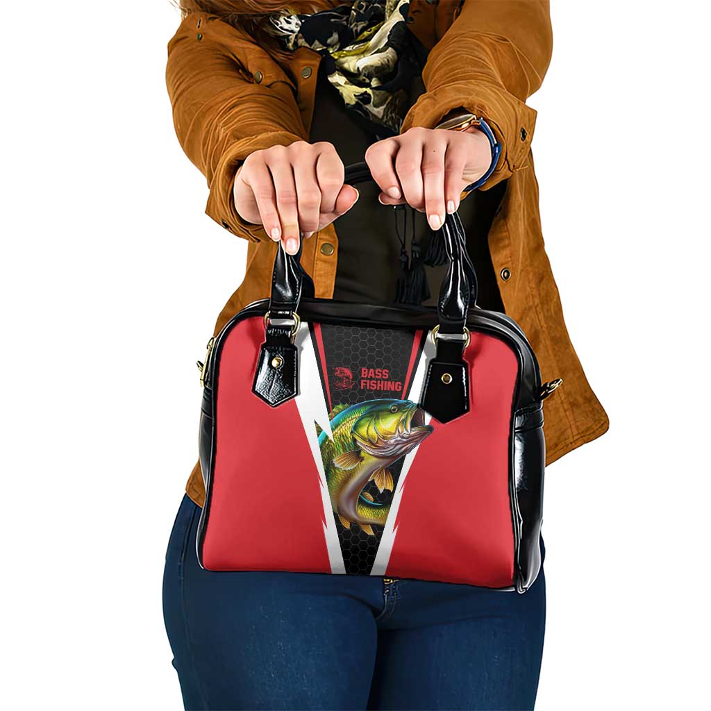 Bass Fishing Personalized Shoulder Handbag Bold Red and Black Lightning Pattern and Honeycomb Background TS04