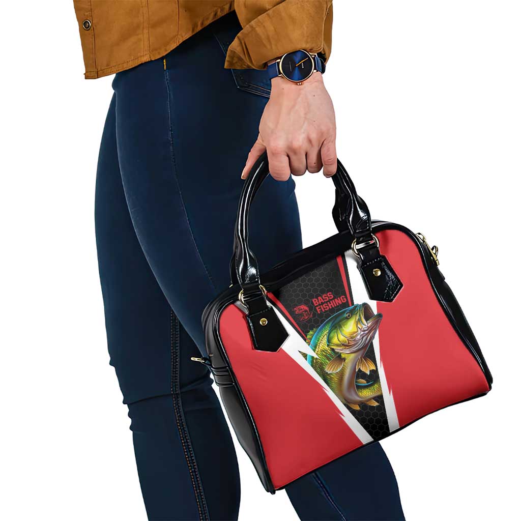 Bass Fishing Personalized Shoulder Handbag Bold Red and Black Lightning Pattern and Honeycomb Background TS04